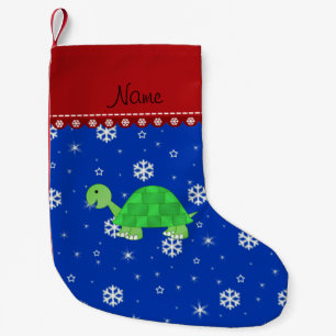 Petite Chaussette De Noël Nom personnalisé tortue bleu flocons de neige