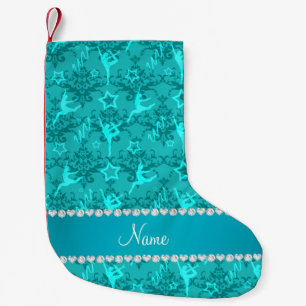 Petite Chaussette De Noël Nom personnalisé turquoise damask gymnastique