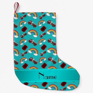 Petite Chaussette De Noël Nom personnalisé turquoise sapins