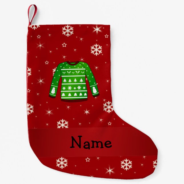 Petite Chaussette De Noël Nom personnalisé vert moche pull de Noël (Devant)