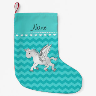 Petite Chaussette De Noël Nom personnel pegasus turquoise chevrons
