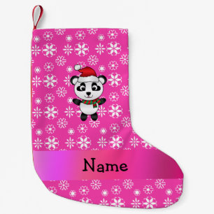 Petite Chaussette De Noël Nom personnel père Noël panda bear rose flocons de