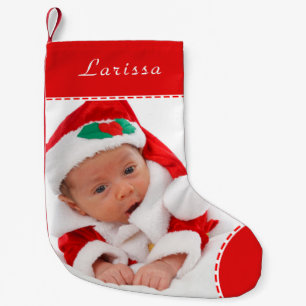 Petite Chaussette De Noël Nom photo personnalisé Red Trim Noël