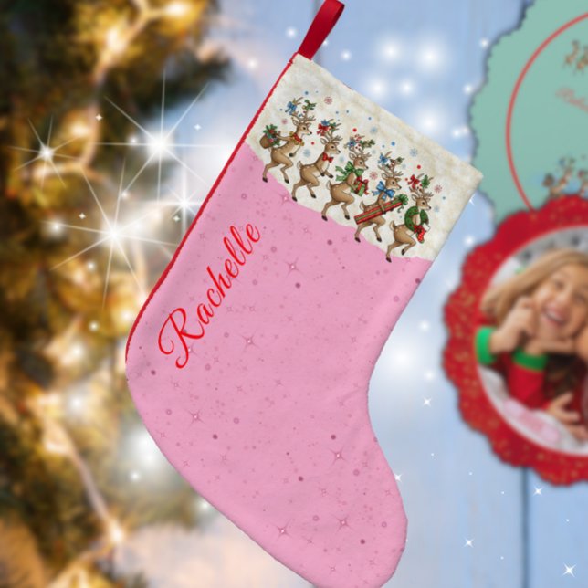 Petite Chaussette De Noël Nom rose Marching Quirinal Christmas Reindeer (Créateur téléchargé)