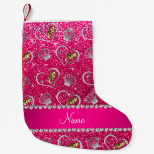 Petite Chaussette De Noël Nom rose rose parties scintillant or seahores arge