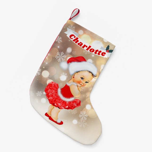Petite Chaussette De Noël Nom rouge de monogramme d'or de bébé mignon de (Devant (Accrochage))
