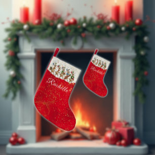 Petite Chaussette De Noël Nom Rouge Renne de Noël Marchant Drôle