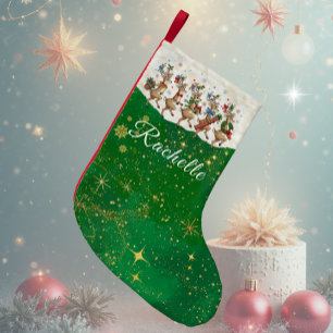 Petite Chaussette De Noël Nom vert Cerf de Noël Marchant Drôle