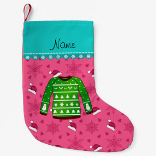 Petite Chaussette De Noël Nom vert moche chandail de Noël rose santa chapeau