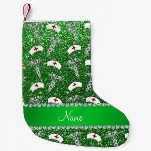 Petite Chaussette De Noël Nom vert parties scintillant infirmière casquette 