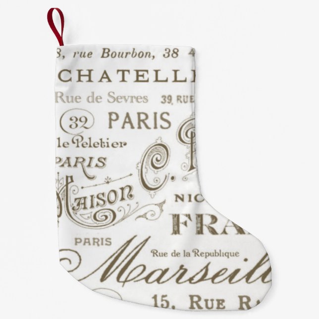 Petite Chaussette De Noël Noms vintages de Paris (Devant)