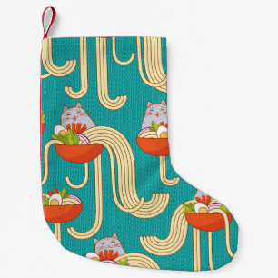 Petite Chaussette De Noël Noodles Funny Chats Arrière - plan Turquoise