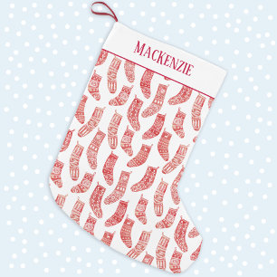 Petite Chaussette De Noël Nordique Rouge & Blanc Nom personnalisé Noël Stock