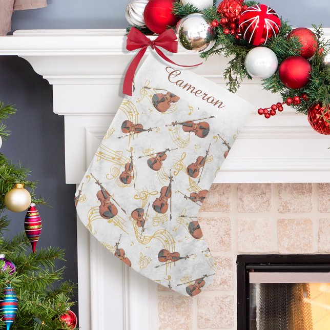 Petite Chaussette De Noël Notes de musique violons or Noël Nom (Créateur téléchargé)