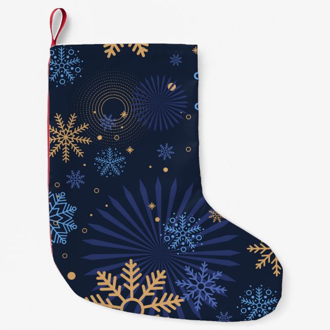 Petite Chaussette De Noël Nuit d'hiver : Blue Snowflake Motif. (Devant)