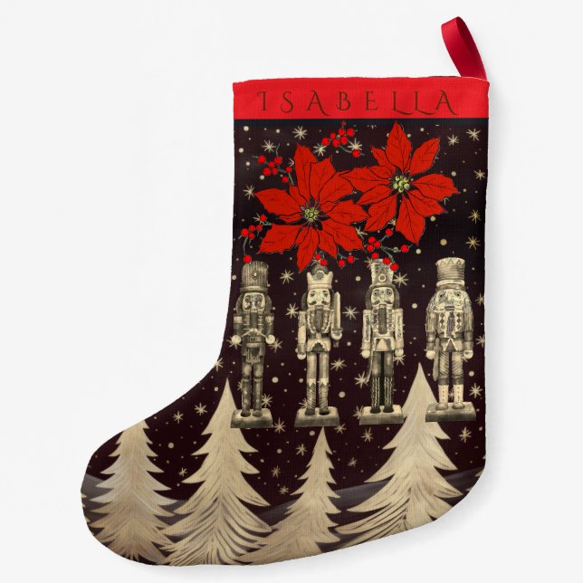 Petite Chaussette De Noël   Nutcracker Golden Christmas Trees Poinsettia (Dos)