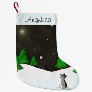 Petite Chaussette De Noël Observation des étoiles de loup sur l'aquarelle d