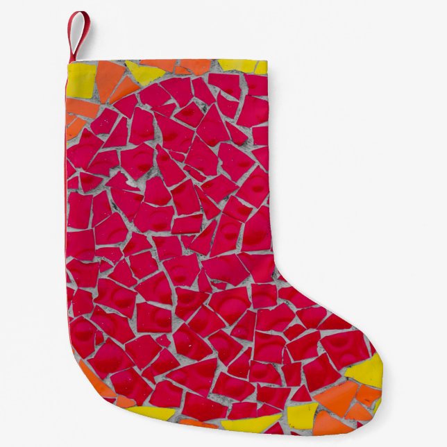 Petite Chaussette De Noël OEuvre rouge, orange et jaune (Devant)