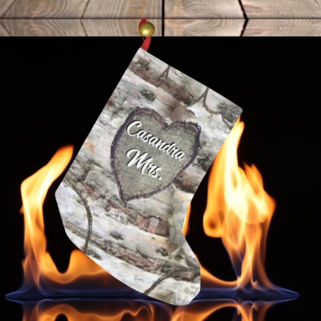 Petite Chaussette De Noël Oiseau rustique Bois Coeur sculpté Aspen Arbre (Créateur téléchargé)