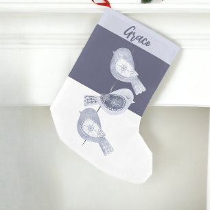 Petite Chaussette De Noël Oiseaux bleus nordiques de Noël