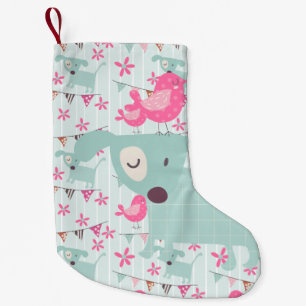 Petite Chaussette De Noël Oiseaux, Chiens, Bannières, Fleurs