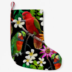 Petite Chaussette De Noël oiseaux exotiques et belles fleurs