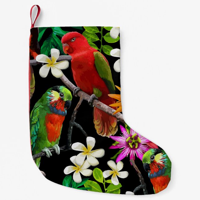 Petite Chaussette De Noël oiseaux exotiques et belles fleurs (Devant)