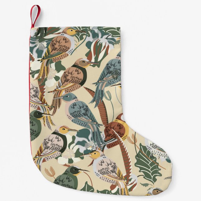 Petite Chaussette De Noël Oiseaux exotiques : Impression Tropicale Sans Mer. (Devant)