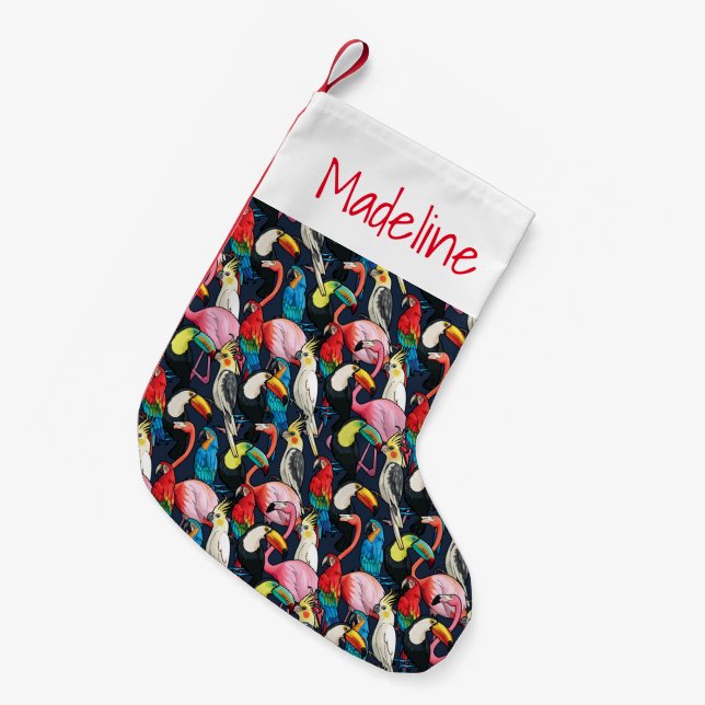 Petite Chaussette De Noël Oiseaux exotiques| Monogramme (Devant (Accrochage))
