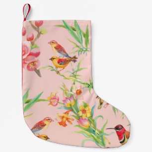 Petite Chaussette De Noël Oiseaux exotiques : Vintage Floral Sans Seamless.