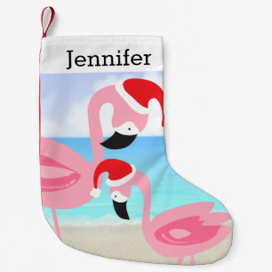 Petite Chaussette De Noël Oiseaux tropicaux de Flamant rose de Noël de plage