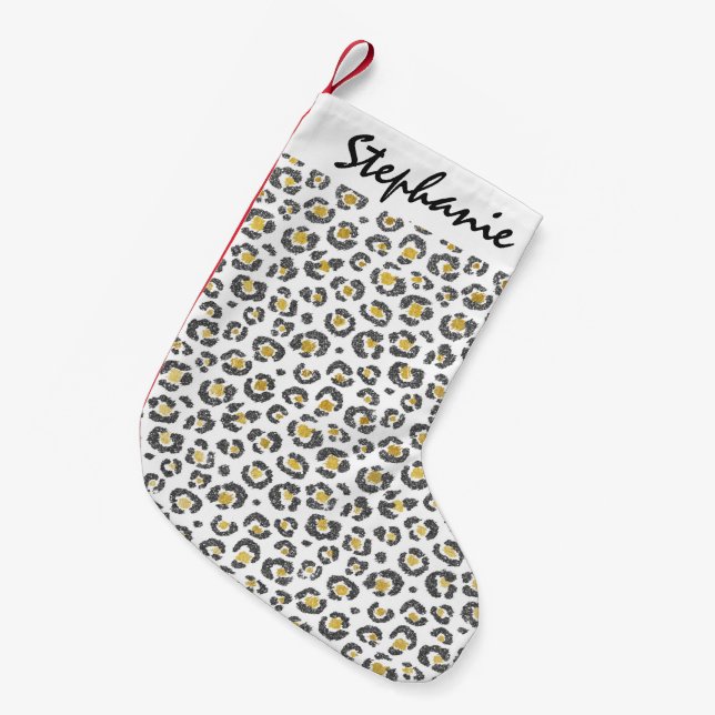 Petite Chaussette De Noël Or de Faux fascinant et léopard scintillants (Devant (Accrochage))
