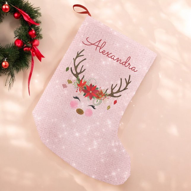 Petite Chaussette De Noël Or rose - Vierge rose de Noël Reindeer Monogram (Créateur téléchargé)