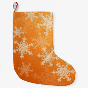 Petite Chaussette De Noël Orange White Snowflakes minimaliste Noël