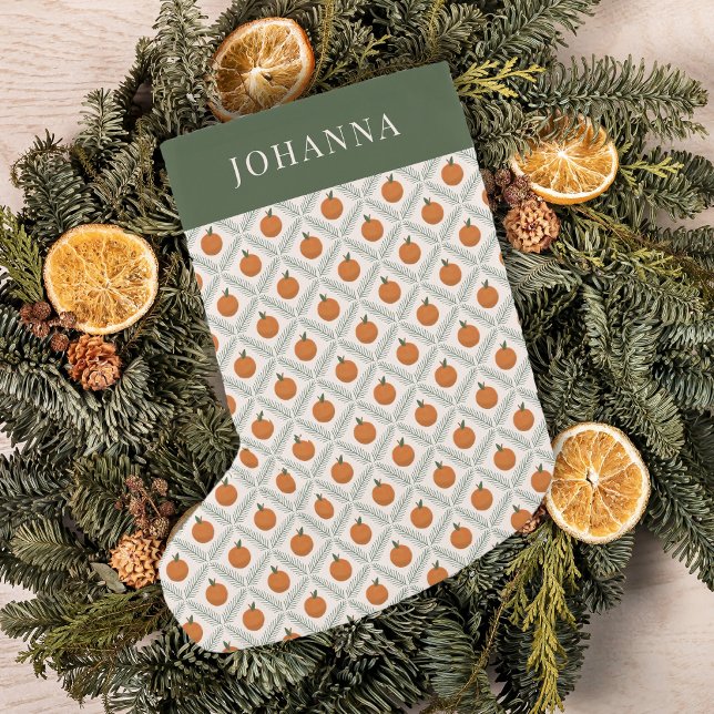 Petite Chaussette De Noël Oranges peintes et Motif diamant de pin (Créateur téléchargé)