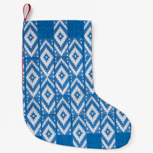 Petite Chaussette De Noël ornement ethnique sur lin naturel textile