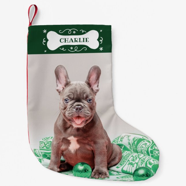 Petite Chaussette De Noël Os adorable Photo personnalisée Chien de compagnie (Devant)