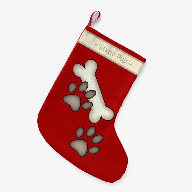 Petite Chaussette De Noël Os de chien et empreinte de patte boueux (Devant (Accrochage))