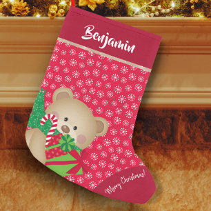 Petite Chaussette De Noël Ours en peluche de Noël avec cadeau et flocons de
