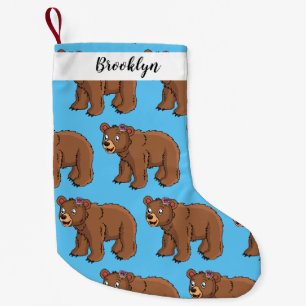 Petite Chaussette De Noël Ours mignon avec dessin animé sur les fleurs