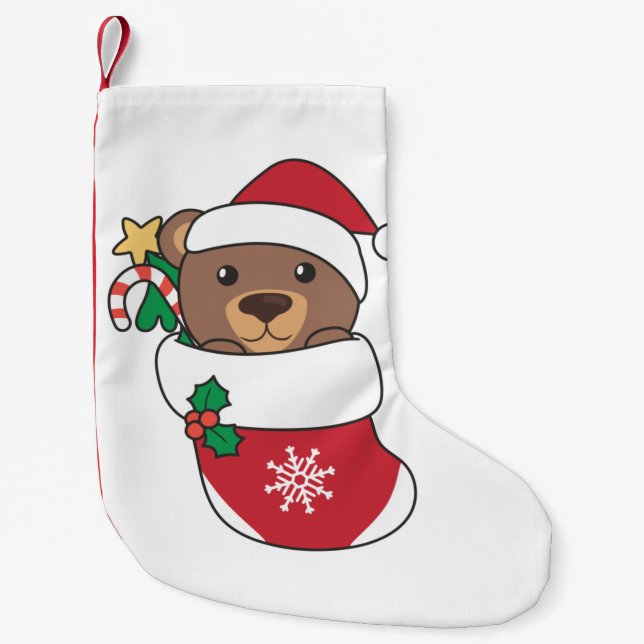 Petite Chaussette De Noël Ours Noël Neige Hiver Animaux Ours (Devant)
