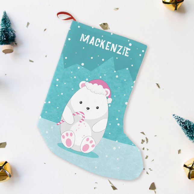 Petite Chaussette De Noël Ours polaire dans Santa hat rose mignon Carton ble (Créateur téléchargé)
