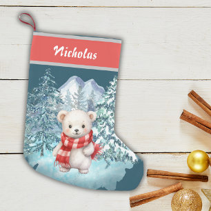 Petite Chaussette De Noël Ours Polaire De Noël En Hiver À L'Extérieur