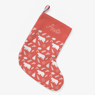 Petite Chaussette De Noël Ours polaire Floral & Pin Rouge Noël Stocker