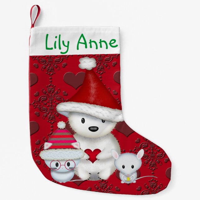 Petite Chaussette De Noël Ours polaire, Kitty et souris Stocker personnalisé (Devant)
