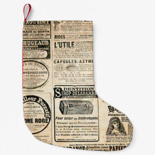 Petite Chaussette De Noël Page de journal avec publicité - Vintage engrave