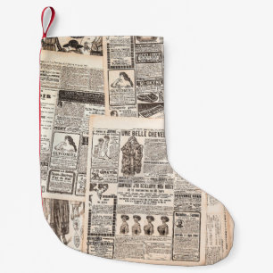 Petite Chaussette De Noël Pages de journaux avec publicité antique. La femme