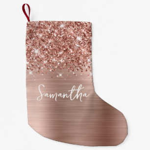 Petite Chaussette De Noël Pailleté Rose Gold Glam Nom