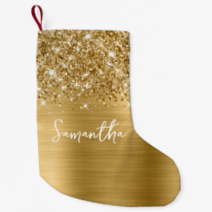 Petite Chaussette De Noël Paillettes dorées Nom Glamour