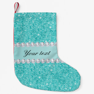 Petite Chaussette De Noël Paillettes turquoises et diamants de Faux